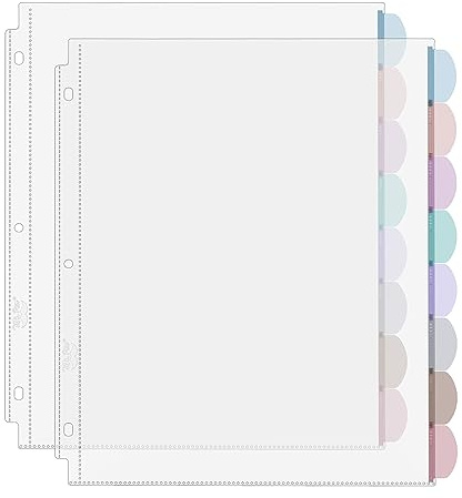 Mr. Pen- Clear Sheet Protectors with Binder Tabs, 8 Tabs, 2 Sets, Clear Binder Sheet Protectors, Insertable Index Page Divider Multicolor Tabs