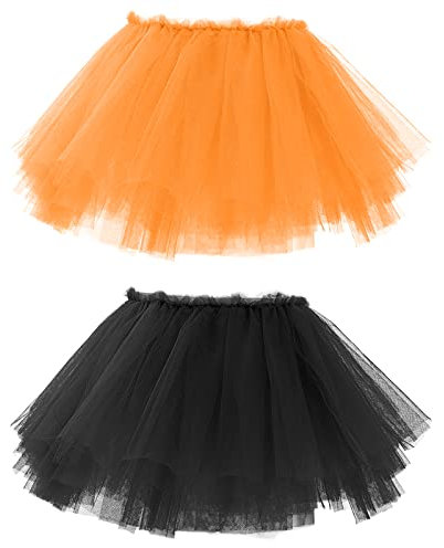 Bezioner 2 PCS Tüllrock Damen,Tütü Rock Damen 5 Lagig Festival Outfit Frauen Party Halloween Kostüme Ballettkleidung Tanzrock Orange+Schwarz