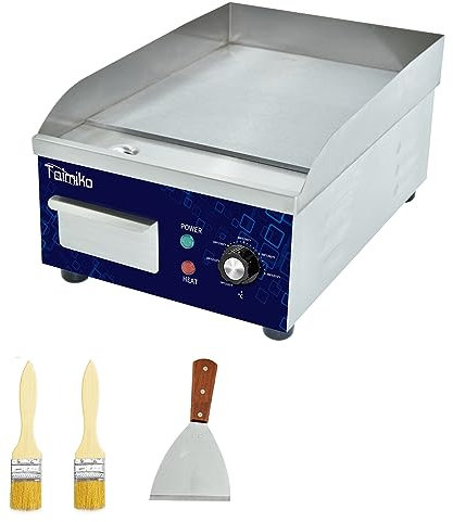 TAIMIKO Griglia elettrica liscia 1700 W Griglia elettrica in acciaio inox in ghisa Gastro Griddle Controllo preciso della temperatura