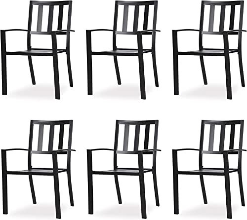 PHIVILLA 6er Set Gartenstühle Wetterfest Terrassenstühle Metall Balkonstuhl Stapelstühle mit Armlehnen für Garten und Außenbereich, Schwarz Stil 3