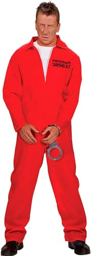 W WIDMANN MILANO Party Fashion - Gefangenen Kostüm Set Herren | Overall mit Handschellen, klassischer Häftling-Look, Kostüm für Karneval & Mottoparty