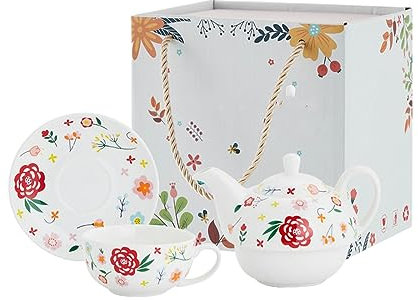 Inglese pomeriggio tè singolo piatto ceramica set da tè, madre e bambino caffettiera per ufficio casa ristorante caffè casa da tè-minimalista grande fiore rosso