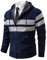 Shuanghao Uomo-Cardigan Giacca-con Cappuccio-Maglione Maglia - Felpa Outwear Tops Cappottino Caldo Autunno Invernale Foderato Pile Pesante Giacca Maglione Uomo Blu L (Striscia)