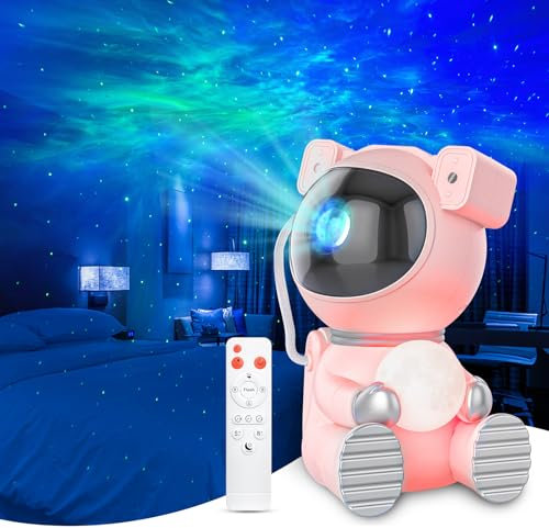 Cayclay Astronaut Galaxy Projector, Star Projector with Timer and Remote, Night Light with Moon Lamp, LED Nebula Lamp for Kids Adults, Room Decor Gift (Pink)