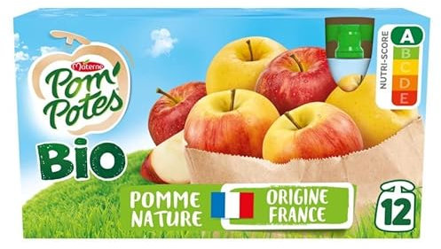 POM'POTES | Bio Gourdes Pomme Nature 12X90G-1080G | Lot De (2) | livraison offerte