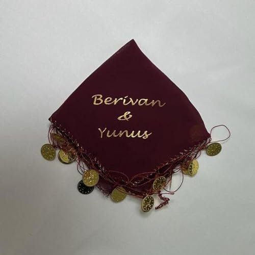 10x Personalisiert Luxus Halay Mendili goldene Schrift Tanztücher Dügün Hochzeit Verlobung Kina Mendil (Bordeaux)