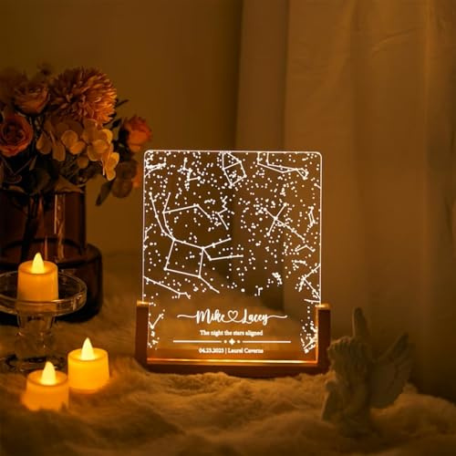 Sternkarten-Nachtlicht, personalisiertes Sternbild, Lampe nach Datum und Ort, Sternkarten-Nachtlicht, Geschenk für Freund/Freundin, Geburtstag, Valentinstag, Jahrestag (quadratisch, 15,2 x 20,3 cm, 3