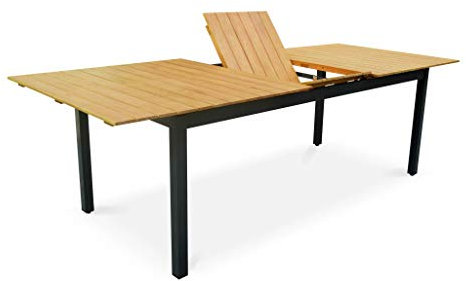 Alice's Garden - Ausziehbarer Gartentisch aus Aluminium und Holz 200/250 cm mit Verlängerung, geöltes Eukalyptusholz und Gestell Anthrazit - Sevilla