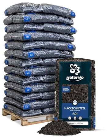 GALAMIO Holzhackschnitzel Schwarz Kiefer 5-60 mm - 2340L (39 x 60L) - Farbiger, natürlicher Unkrautschutz