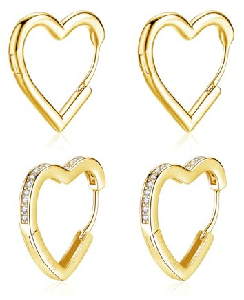 Loutade Creolen Silber Damen Ohrringe, 2 Paare 925 Sterling Silber Herz Creolen Set, Hypoallergen Kleine Klassische Knorpel Schlafen Liebe Herzförmigen Ohrringe Creolen Gold Ohrschmuck für Frauen