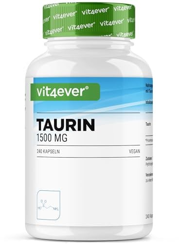 Taurine - 240 Cápsulas - Altamente Dosificado con 1500 mg por Porción Diaria - 99% de Pureza - Sin Aditivos - Vegano