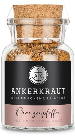 Ankerkraut Orangenpfeffer, fruchtig-würziger Pfeffer-Kick für Fleisch, Fisch und Gemüse, Allrounder pikant, Genuss für Vorspeisen, Hauptgerichte und Dessert, 75 g im Korkenglas