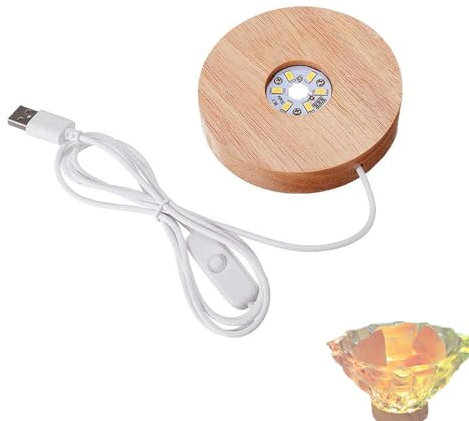 TAOZHUGONG Leuchtsockel LED Licht, Led Holzsockel Rund, LED Leuchten Sockel, Untersetzer für Glasblock Stimmungslichter, Warmes Weiß LED Ausstellungsstand Lampesockel (A - 10cm)