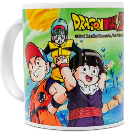 ms móvil shop Taza Cerámica Desayuno DRAGON BALL Z Goku, Krilin, Gohan, Bulma Capacidad 350ML Anime - CAJA REGALO | Producto Oficial Toei Animation