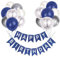 Luftballons Geburtstag Dekoration Set, Marineblau Silber Geburtstagsdeko Happy Birthday deko Banner Party Deko Geburtstag Set mit Marineblau Silber Latex Luftballons Konfetti Ballons（Marineblau）