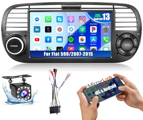 Inefala 1+32GB Android 15 Autoradio per Fiat 500 2007-2015 Stereo con Schermo 7 Pollici Mirror Link con Bluetooth, WiFi, GPS, RDS FM, USB, Controllo del Volante, Retrocamera