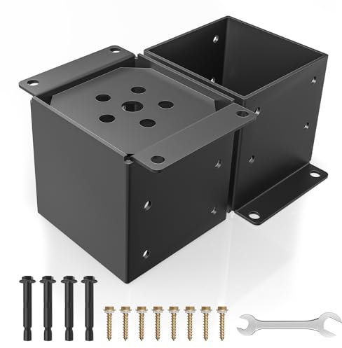 6x6 Post Base 2 Pcs, Heavy Duty Anchor With Anti-Corrosive Partition, Inner Size 5.6x5.6, 13 Gauge Thick Solid Steel, Rust-Proof Powder-Coated Wood Fence Brackets for Support Deck, Pergola