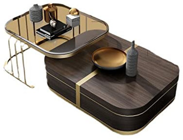 KCUZO TV Cabinet Round Armrest Solid Gold Frame Marble Coffee Table Tempered Glass Free Combination Villa(D)