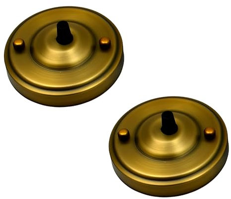 LEDSone 2 Pack Vintage Yellow Brass Ceiling Rose Pendant Light Fitting 108mm Pendant Cable Grip Flex Clamp Metal Plate with Accessories for Chandelier and Wall Lamp (Yellow Brass - 2 Pack)