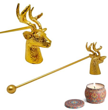 Vsosfiza Kerzenlöscher,Dochtlöscher,Zubehör mit langem Griff,Hirschkopf-Design,Kerzenlöscher für die meisten Kerzen (Gold)
