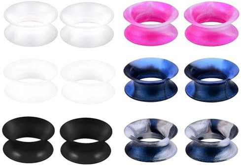 Uwiyo 6 Paar Silikon Flesh Tunnel Set, 3-20mm Extra Soft Silikon Ohr Tunnel Plug Double Flared Ohr Expander Ohrplugs Ohr Piercing Schmuck für Männer Frauen, Mehrfarbig (5mm)