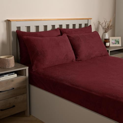 OHS 2 Pack Teddy Fleece Pillowcases, Winter Warm Cosy Soft Teddy Pillowcases Fluffy Fleece Hotel Quality Thermal Pillowcases Luxury Bedding, Burgundy