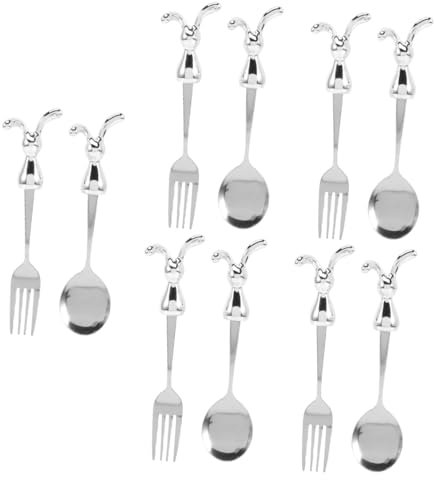 QUMIIRITY 10 Stk Kaninchen Geschirr Bagger für Kinder Gabeln für Kleinkinder Bausatz kindergeschirrsets kinderbesteck Cartoon Metalllöffel Babylöffel zum Füttern Rostfreier Stahl Silver