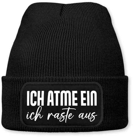 Prozente Momente Ich atme EIN ich raste aus - Beanie | Strickmütze | Wollmütze | Beanie mit Druck | lustige Sprüche | Apres-Ski | Winter