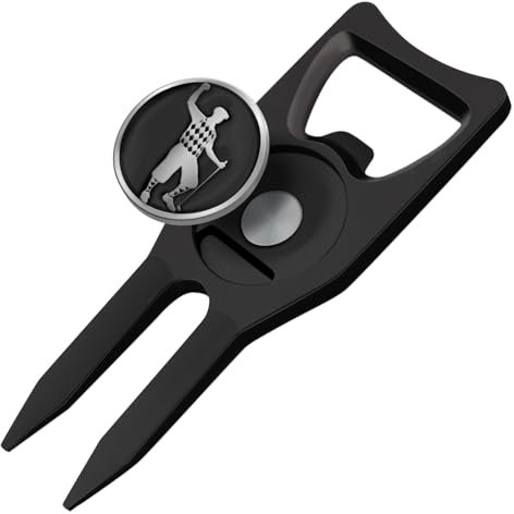 6-in-1 Golf Divot Tool with Ball Marker – Premium Multi-Tool with Bottle Opener, Club Tee, Groove Cleaner, and Putting Alignment – The Ultimate Golf Accessory for the Green – Black