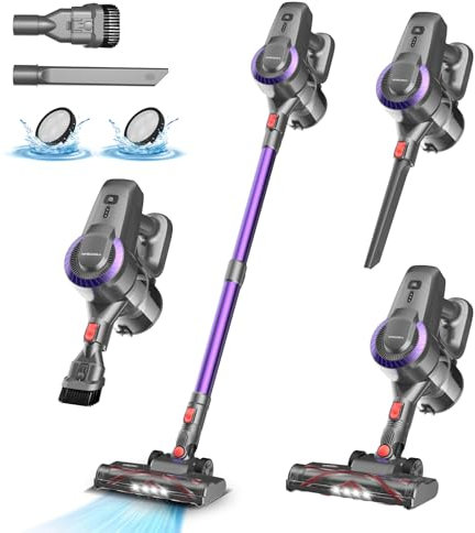 Akku Staubsauger, 25000Pa/175W/50Min Staubsauger Kabellos, Anti-Tangle-Bürste und Selbststehend, Ultraleichter Handstaubsauger akku vacuum cleaner Stielstaubsauger für Teppichen, Hartboden, Tierhaare