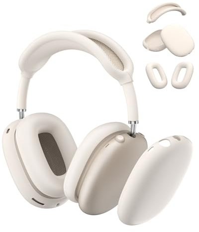 Silikonhülle für Airpods Max Kopfhörer USB-C/Lightning, AirPods Max Zubehör Ohrpolsterhülle/Ohrmuschelhülle/Stirnbandhülle weiche Silikonhülle (Creme Weiß)