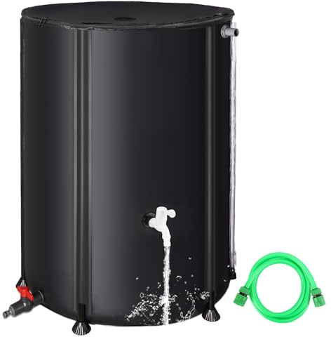 FAMIROSA 132 Gallonen/500L Faltbare Regentonne Faltbare PVC Wasserfässer zum Sammeln von Regenwasser aus Dachrinne Tragbares Wassersammelsystem mit Schlauchzapfhahn Garten Wasserfänger Sammler Schwarz