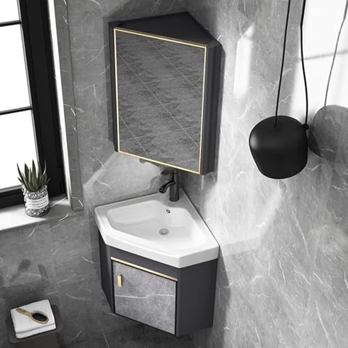 HXYhydrypd Badmöbel Set mit Spiegelschrank, Kleiner Eck-Waschtisch für Badezimmer, Badezimmerschrank Set, Badezimmerwaschbecken für Kleine Räume(42cm/16.5in)