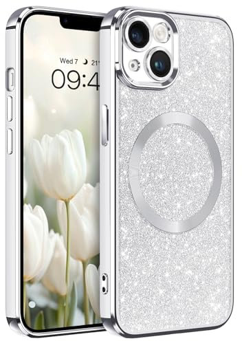 GaoBao iPhone 13 Hülle Glitzer für MagSafe, keine Vergilbung, kratzfeste, dünnes TPU, stoßfeste Ganzkörperschutz Case 6.1 Silber