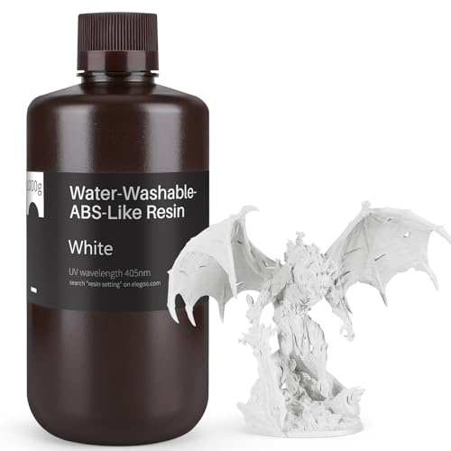 ELEGOO 405nm Wasser Waschbares ABS Like Resin, Weiß 1KG | Hohe Zähigkeit, hohe Haltbarkeit, Water Washable 3D Drucker Rapid Harz für LCD/DLP 3D Drucker