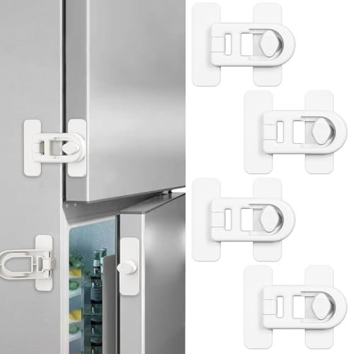 ZYEKIU 4 Pièces Cadenas Frigo, Securite Placard Enfant Auto-Adhésif, Sécurité Enfant Placard Réglable, Serrure de Porte de Réfrigérateur de Sécurité Enfant pour Réfrigérateur Tiroir Armoire (Blanc)
