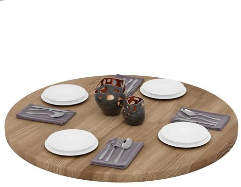 LAMO Manufaktur Tischplatte rund 100 cm aus Naturholz | Holzplatte für Esstisch, Küchentisch, Bistrotisch | Stärke: 40 mm | Farbe: Nussbaum