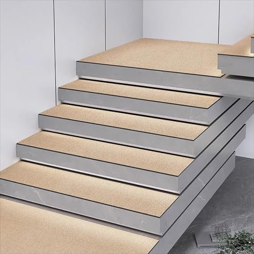 Rutschfester Treppenstufen-Teppich, Läufer für Kinder, ältere Menschen und Haustiere, Beige, 55 x 22 cm, 7 Stück