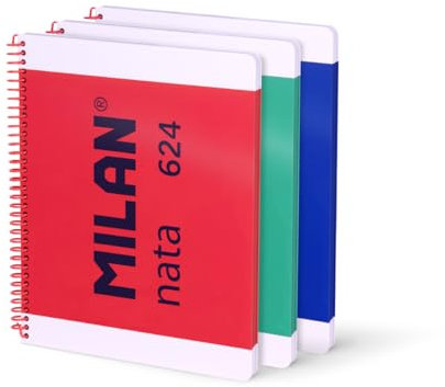 MILAN Lot de 3 cahiers A4 à spirale et couverture rigide, 80 feuilles blanches de 95 g/m², collection Nata 624 since 1918