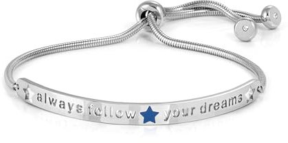Nomination Bracciale Donna - Collezione Messaggiamo, Acciaio e Zirconi, Scritta Always follow your dreams, Stella in Smalto Blu, Lunghezza 14-20 cm, Chiusura Scorrevole, Idea Regalo Motivazionale