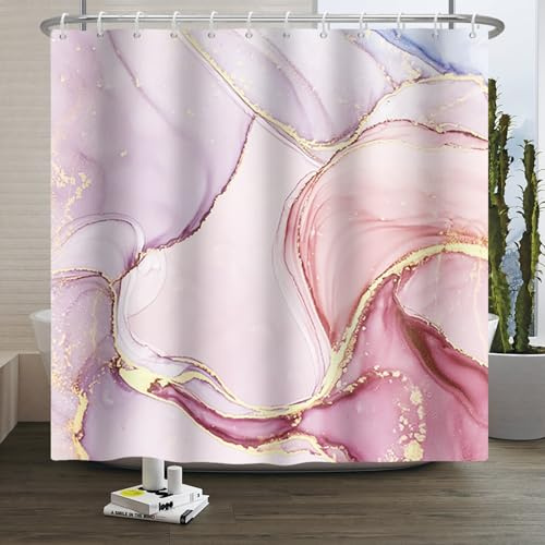 Xiaoterna 180x180cm Marmor Duschvorhang Abstrakt Rosa Gold Punkte Wasserdicht Polyester Badezimmer Vorhang Luxus Modern Ästhetisch Künstlerisch Waschbar Schimmelresistent Badezimmer Dekorativ Stoff