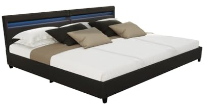 Home Deluxe - LED Bett NUBE - Schwarz, 270 x 200 cm - inkl. Lattenrost und Schubladen I Polsterbett Design Bett inkl. Beleuchtung