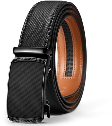 VATAN Ceinture Homme Réglable à Cliquet en Cuir avec Boucle Automatique pour Homme Largueur-3.5cm (A Fibre de Carbone Impériale - Noir, 115cm/34-38 taille réglable)