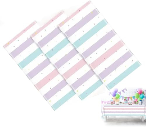 Tischdecke Kindergeburtstag 3 Stück Einweg Kunststoff 137x274 cm Bunt Eiscreme-Design für Mädchen Jungen Deko Sommer Party Hintergrund Regenbogenfarben