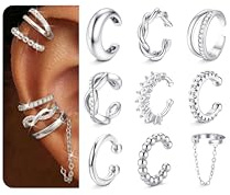 Morfetto Ear Cuff Gold für Damen 9 Ohrringe Ohne Ohrloch Ohrclips Damen Ohne Ohrlöcher Ohrmanschette Silber Ohrringe 14K Vergoldet Fake Piercings in Geschenkbox