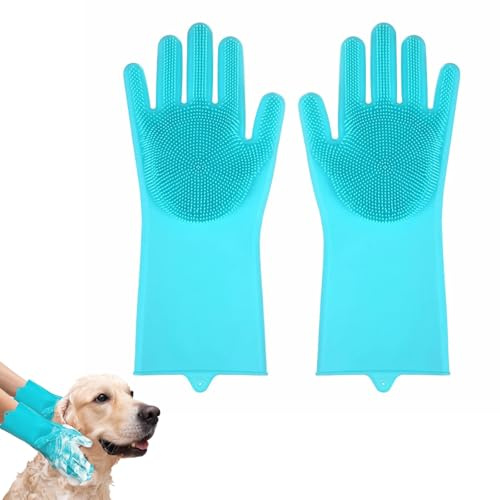 Accessonico Dog Washing Gloves Cat Dog Grooming Gloves Multifunction Pet Hair Remover Glove Silicone Material Pet Supplies,Hanging Hole Design for Dogs Cats Kitchen Toilet Cleaning Glove (Blue)