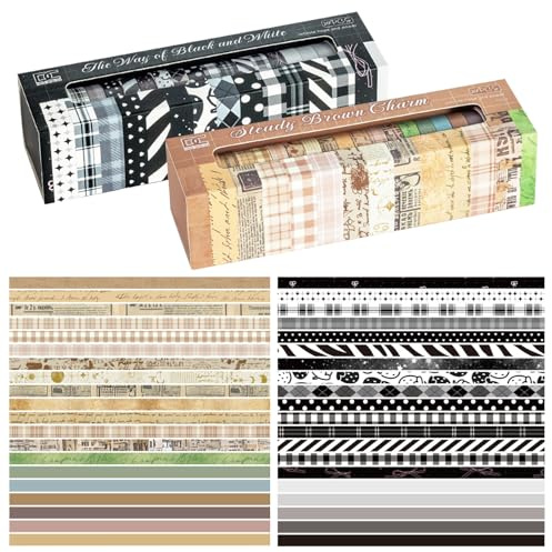 Fyfjur 40 Rollen Washi Tape, Washi Tape Schwarz Vintage Set Selbstklebendes für DIY Handwerk, Scrapbooking, Bilderrahmen, Geschenkverpackung (7mm)