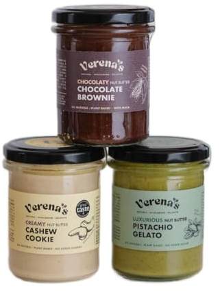 Verena's Natural Nut Butter Gift Set, Plant Based Spreads with Chocolate Brownie, Cashew Cookie, Pistachio Gelato, No Added Sugar, 3 Pack