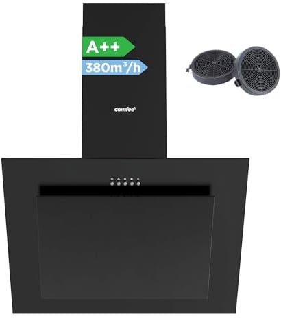 COMFEE ' CH60J78EM4A2B campana extractora 60 cm A++, campana sin cabeza de 60 cm de convección y aire de escape, 380 m³/h, flujo de aire, LED, campana extractora con filtro de carbón activado, negro