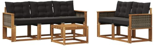vidaXL Outdoor-Sofagarnitur mit Kissen 6 pcs Natürlich und Schwarz, Gartenmöbel, modernes Ecksofa, langlebige Terrassen-Sitze, stilvolle Lounge für deinen Outdoor-Bereich